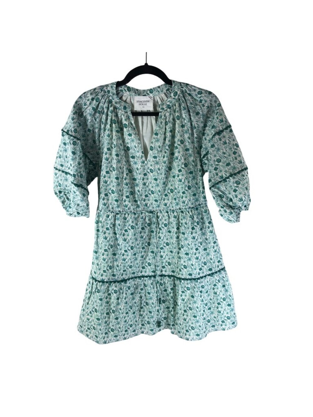Hyacinth House Green and White Ditsy Floral Matilda Mini Dress Tiered XXS